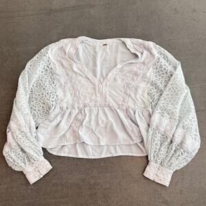 Vintage Y2k Free People Lace Bubble Sleeve Boho Preppy Longsleeve Flowy Top S